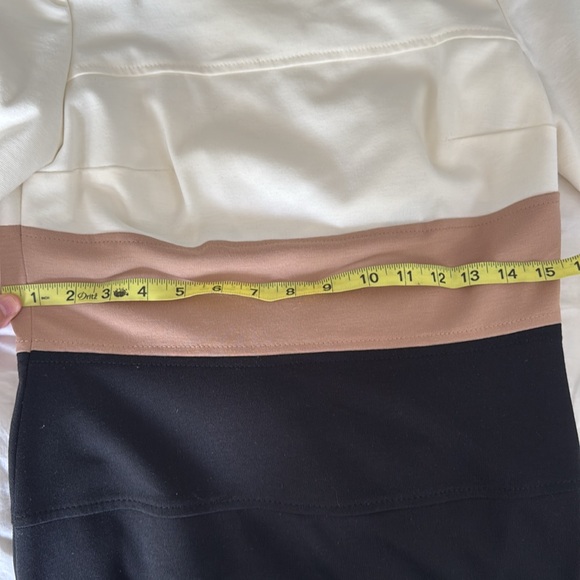 Kay Unger Cream and Brown Sheath Dress Square Neck 3/4 Sleeve - Picture 6 of 7